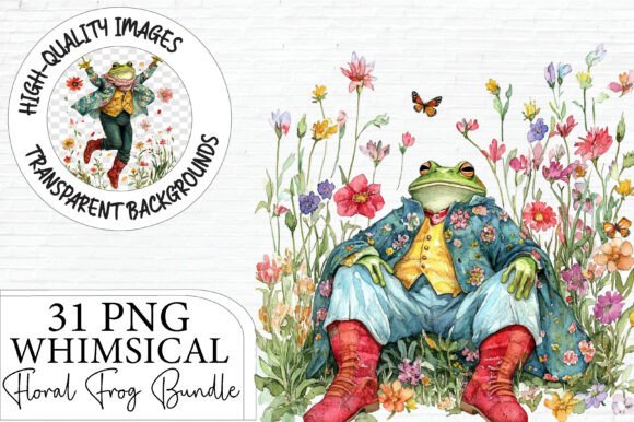 Whimsical Floral Frog Clipart Bundle