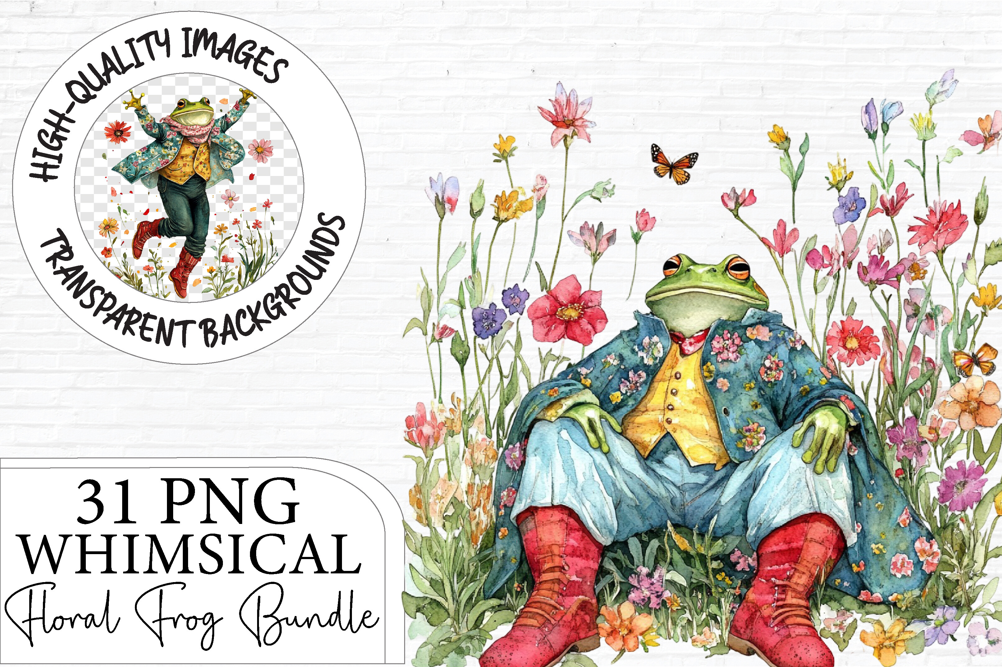 Whimsical Floral Frog Clipart Bundle