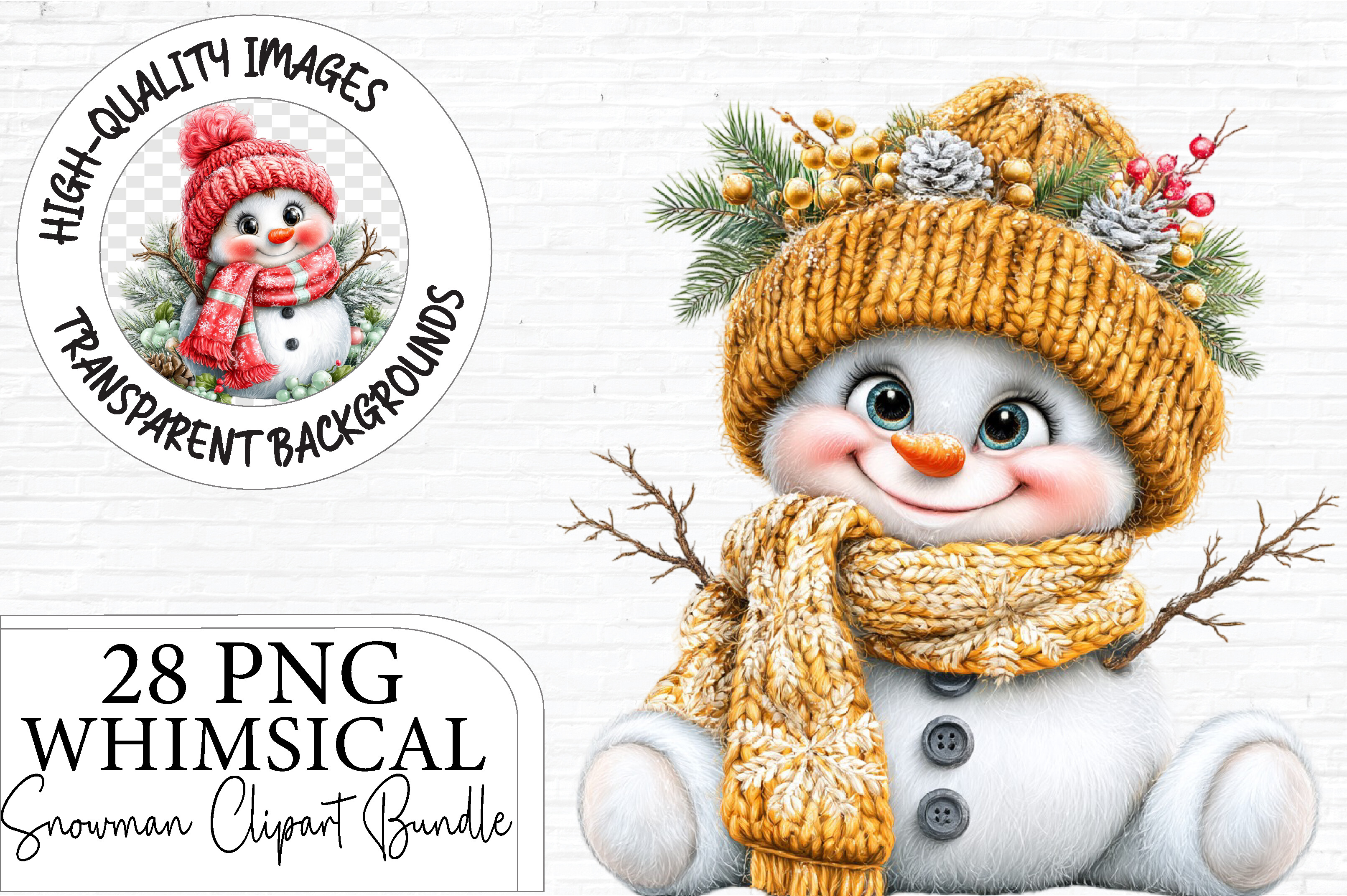 Whimsical Snowman Clipart Bundle