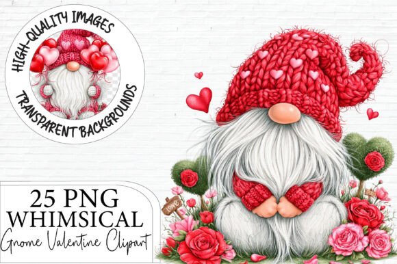 Whimsical Valentine Gnome Clipart Bundle