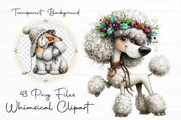 Whimsical Vintage Christmas Dogs Clipart