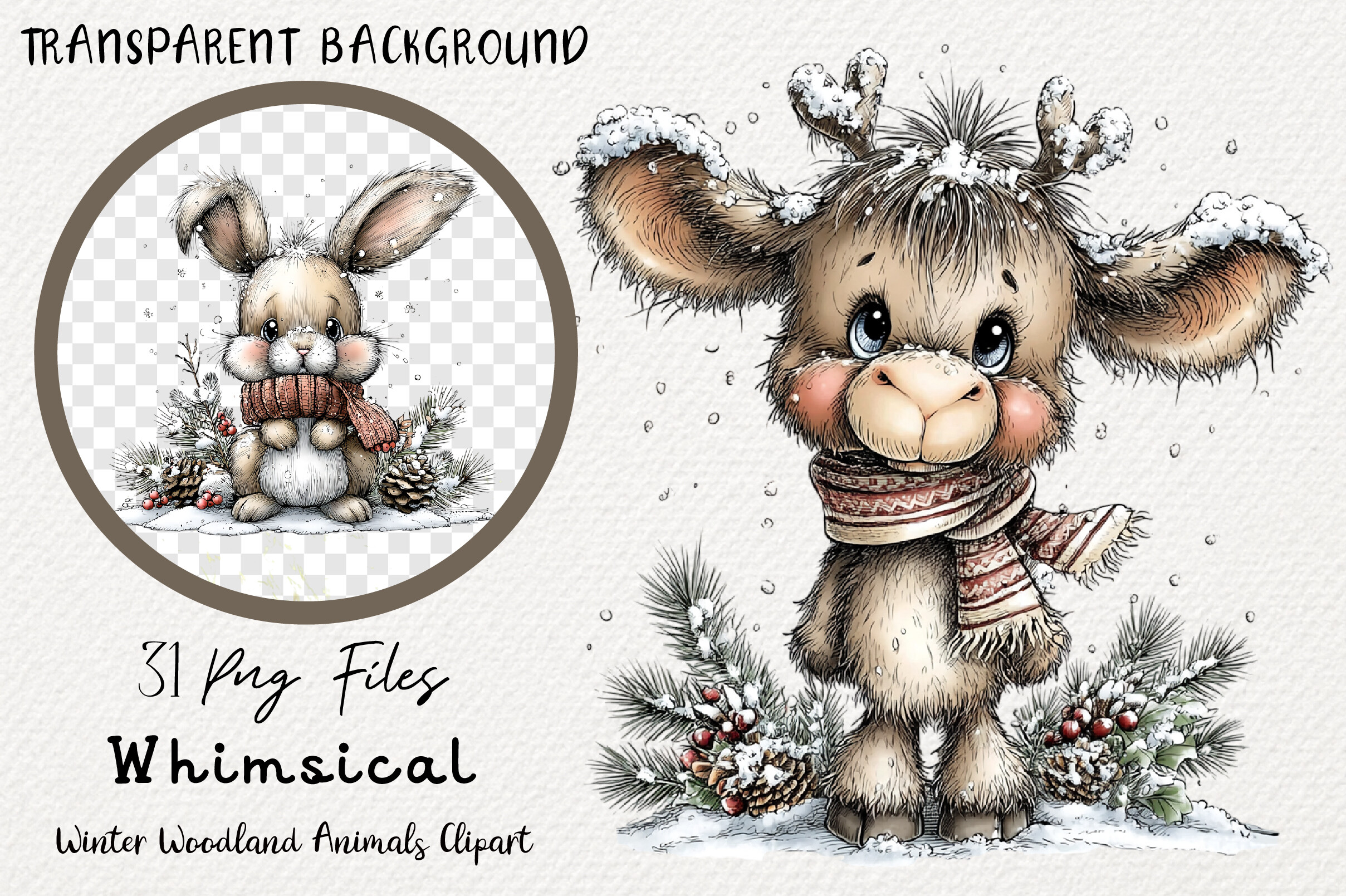 Whimsical Winter Woodland Animals Clipar