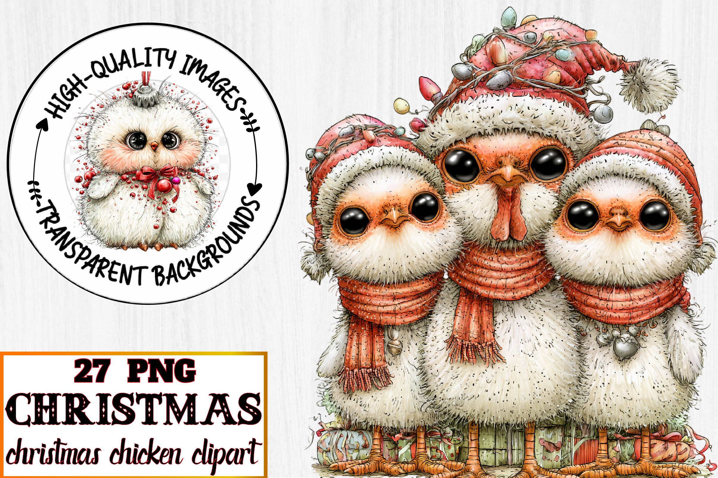 Whimsical Christmas Chicken Clipart Bund