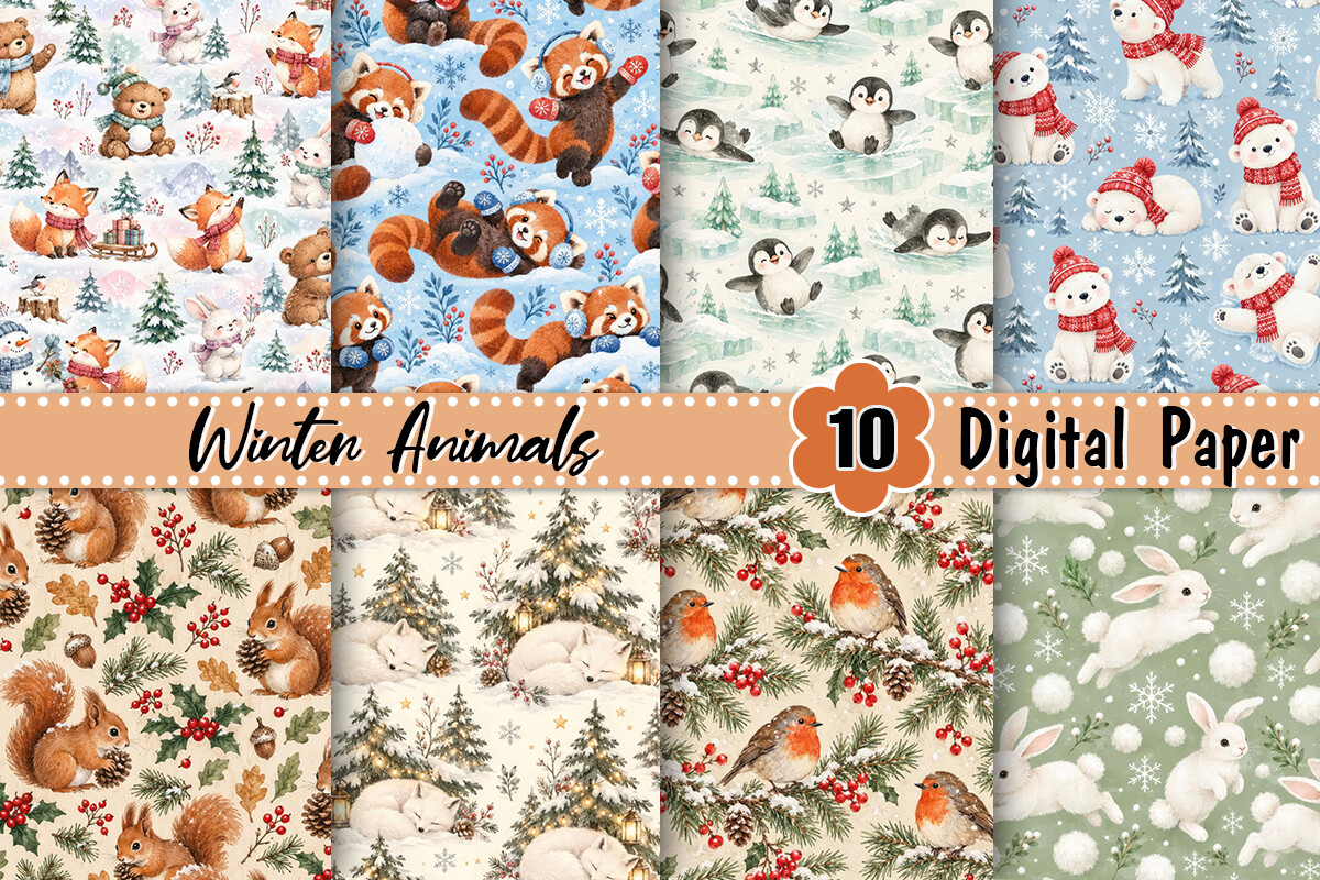 Winter Animals Digital Paper