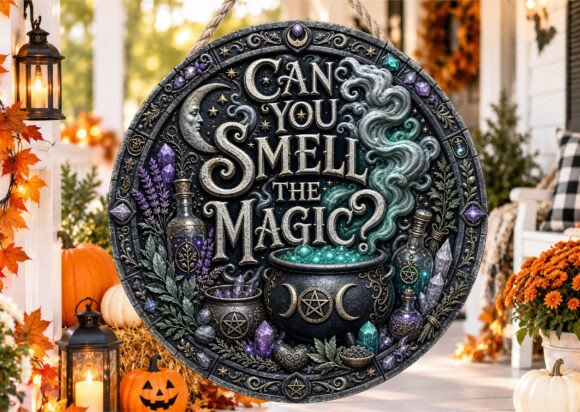 Witch Magic Cauldron Halloween Door Sign