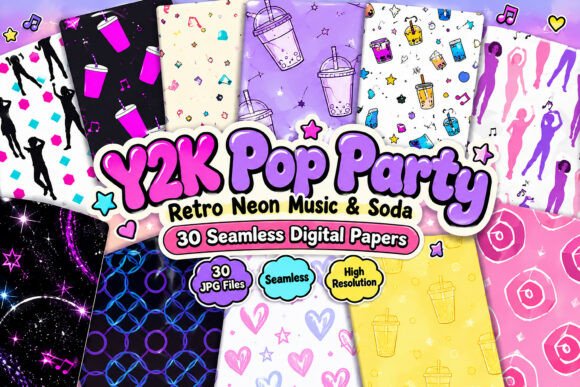 Y2K Pop Party Retro Neon Music & Soda