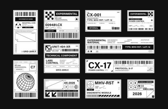Set of Brutalism Label Industrial Style