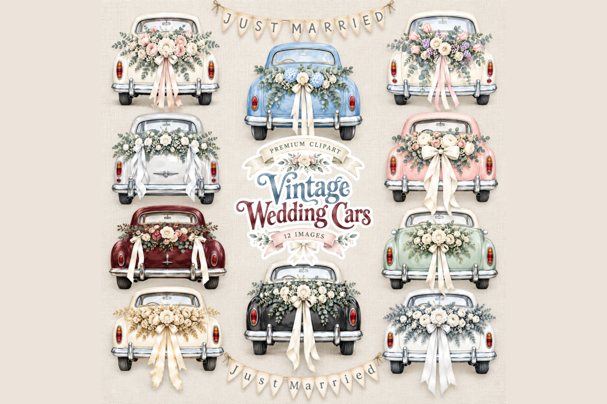 Watercolour Wedding Car Clipart PNG