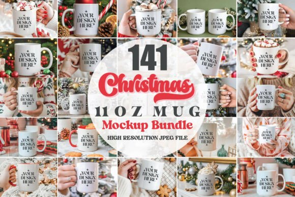 11oz White Christmas Mug Mockup Bundle