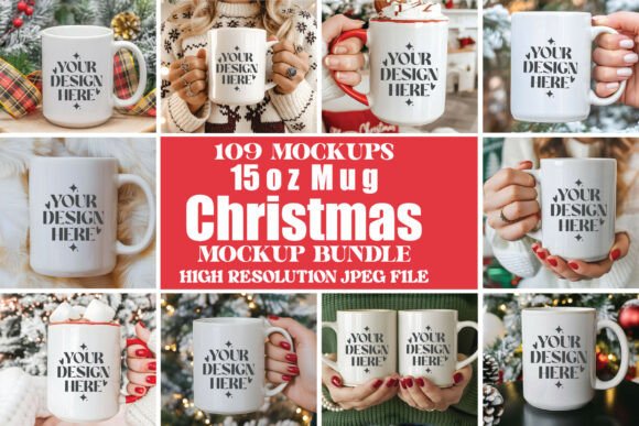 15oz Christmas Mug Mockup Bundle