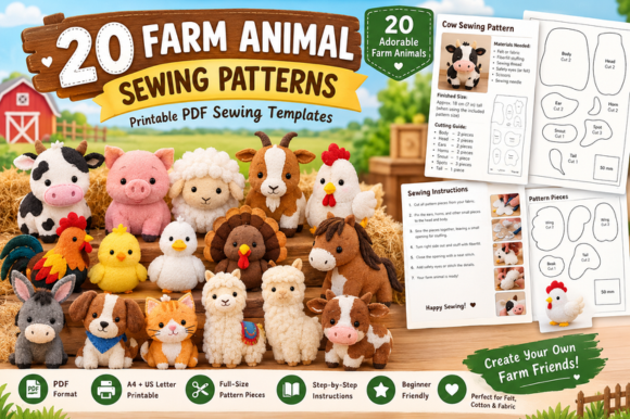 20 Farm Animal Sewing Patterns