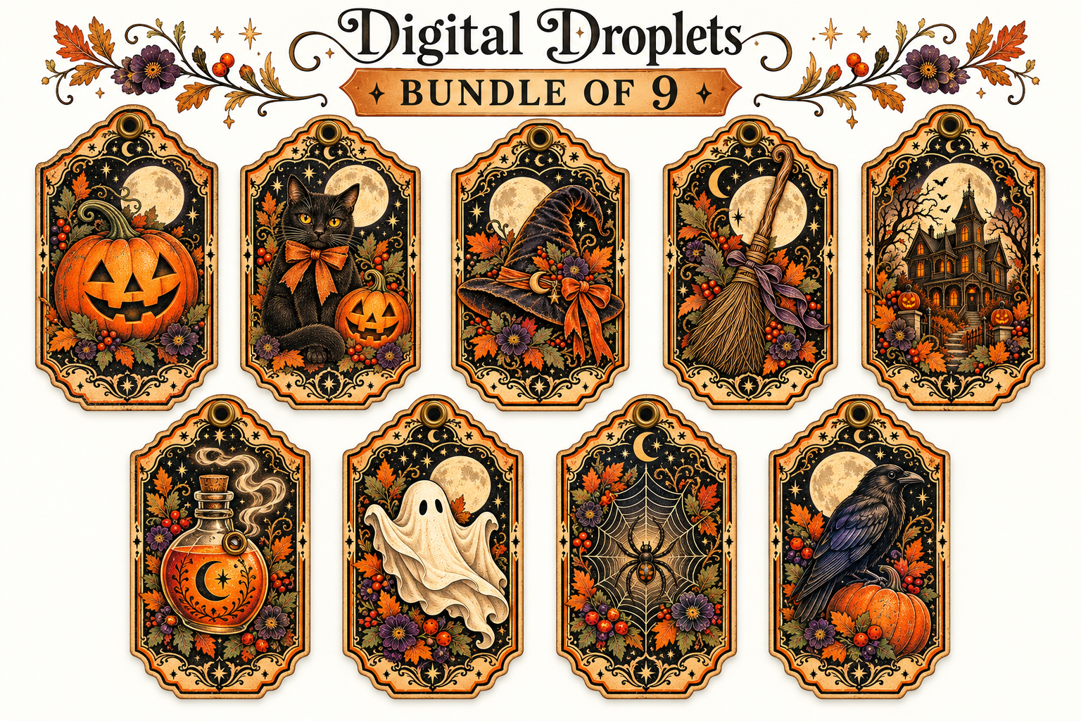 9 Vintage Halloween Gift Tags