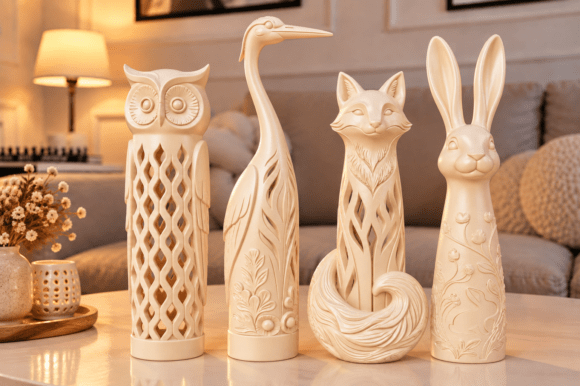 Animal Sculpture Quartet 3D Printable Design – Owl, Heron, Fox & Rabbit - Image 1