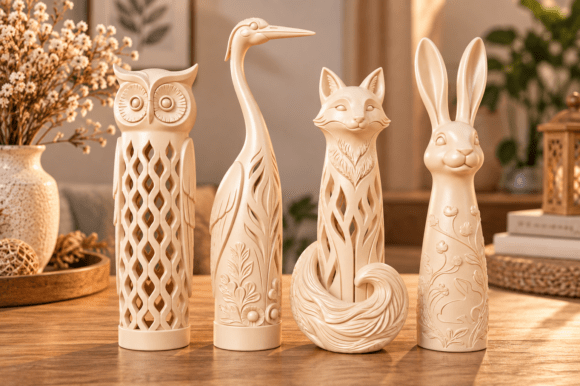Animal Sculpture Quartet 3D Printable Design – Owl, Heron, Fox & Rabbit - Image 3