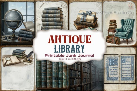 Antique Library Book Junk Journal Pages
