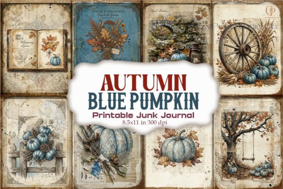 Autumn Blue Pumpkin Farmhouse Junk Journ