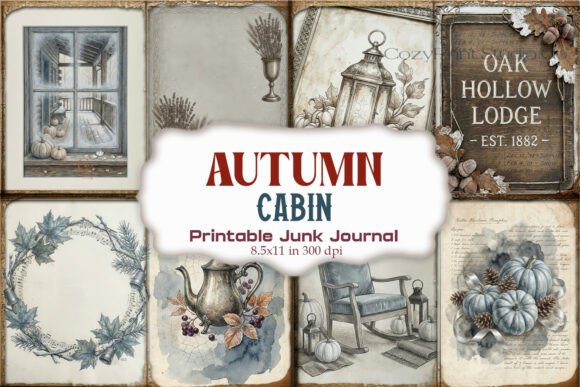 Autumn Cabin Lodge Junk Journal Pages