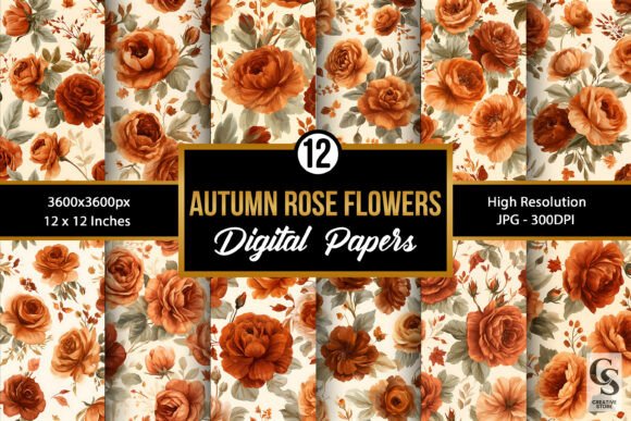 Autumn Rose Flowers Seamless Pattern