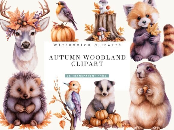 Autumn Woodland Watercolor Clipart