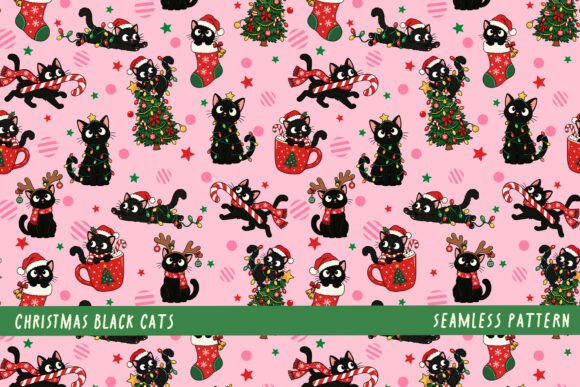 Black Cat Christmas Pattern Background