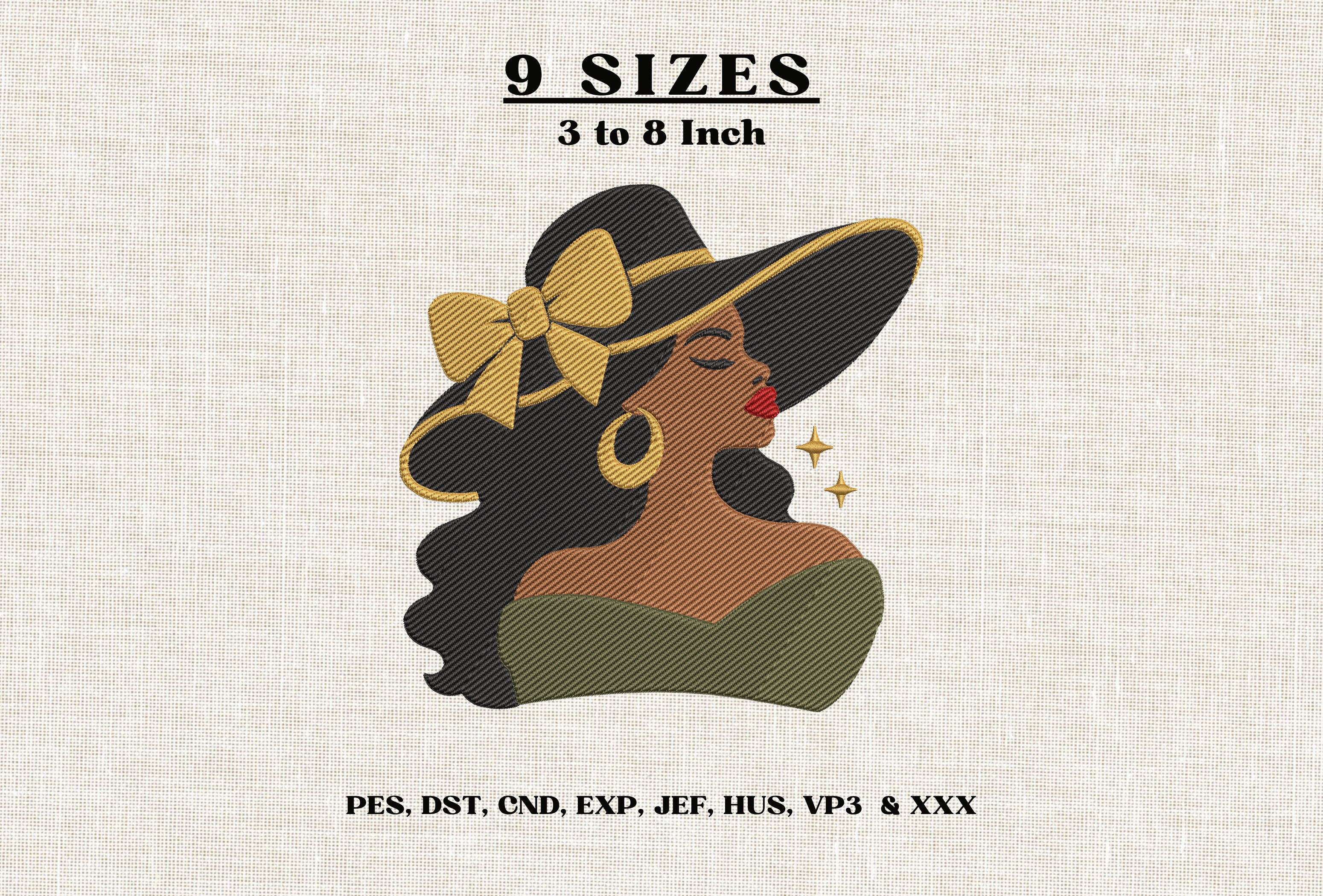Black Woman Sun Hat Embroidery Design