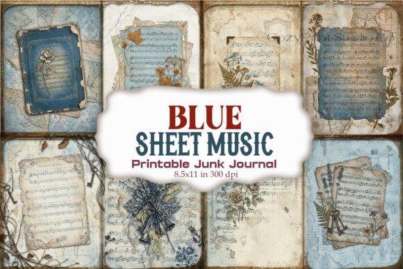 Blue Sheet Music Vintage Junk Journal