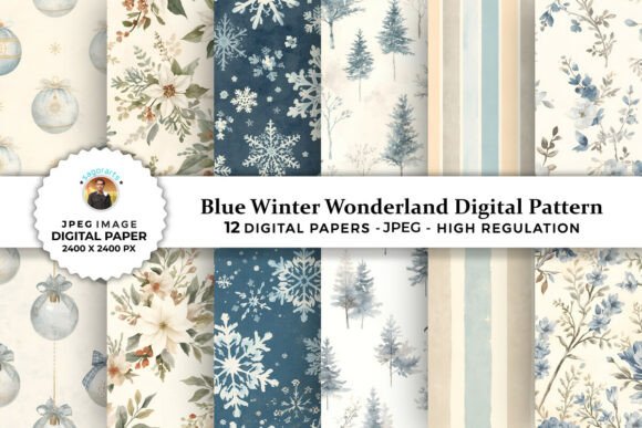 Blue Winter Wonderland Digital Patterns