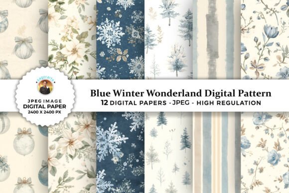 Blue Winter Wonderland Digital Patterns