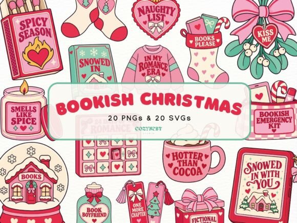 Bookish Christmas Clipart Book Lover PNG