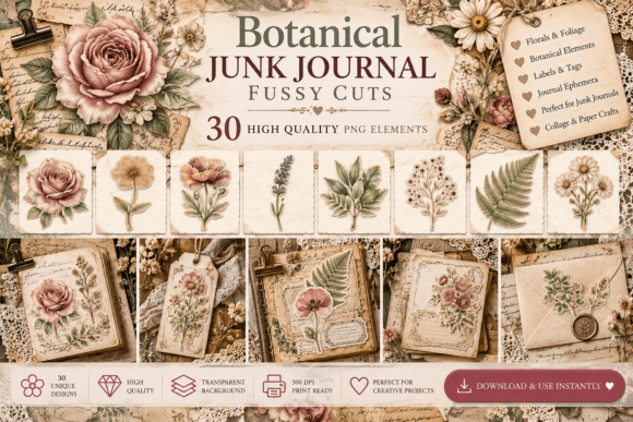 Botanical Junk Journal Fussy Cuts