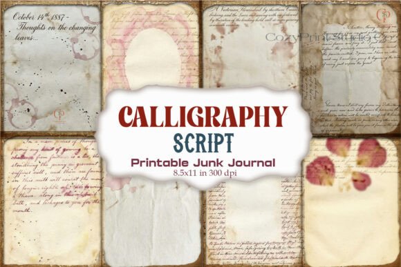 Calligraphy Script Rose Junk Journal