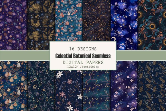 Celestial Botanical Seamless Pattern