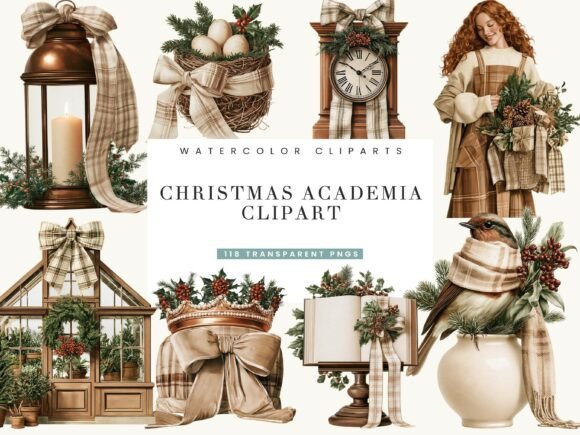 Christmas Academia Watercolor Clipart