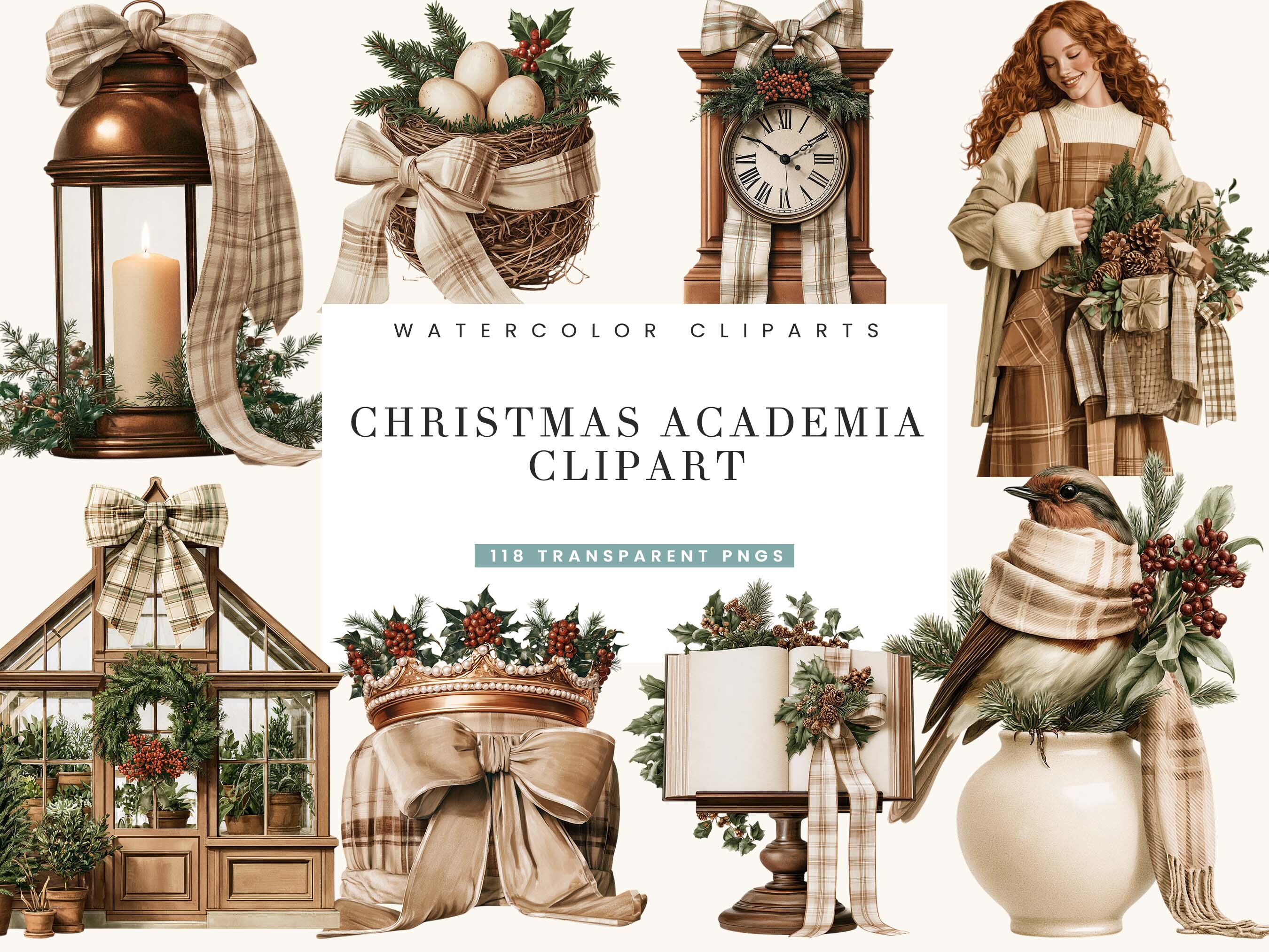 Christmas Academia Watercolor Clipart