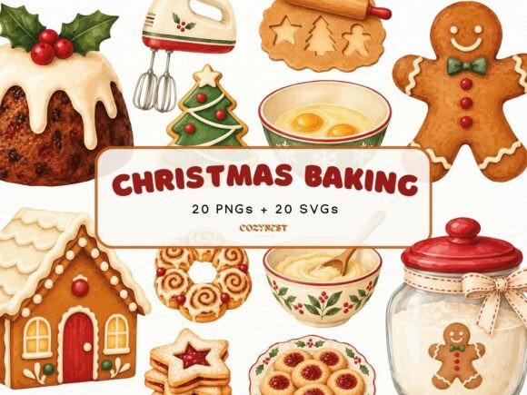 Christmas Baking Watercolor Cliparts PNG