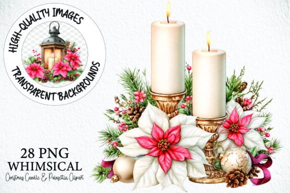 Christmas Candle & Poinsettia Clipart
