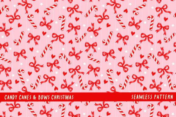 Christmas Candy Cane Bow Pink Pattern Graphic Patterns By DSIGNS