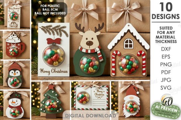 Christmas Candy Gift Tags Bundle Laser laser cut file