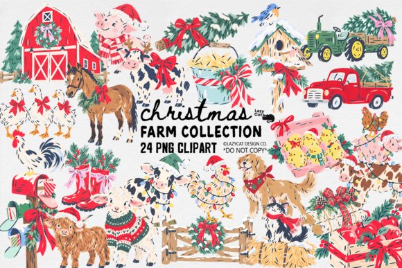 Christmas Farm PNG Clipart Bundle Illustration Illustrations Imprimables Par Lazy Cat