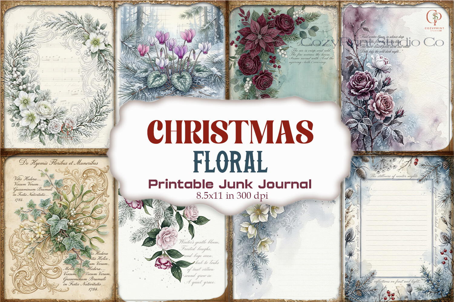 Christmas Floral Wreath Junk Journal