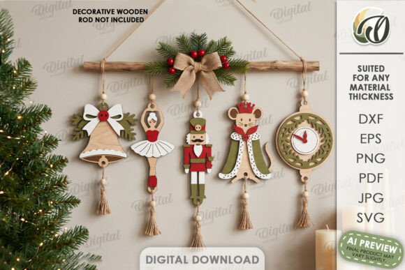 Christmas Hanging Ornaments Laser Cut (Design 2) laser cut file