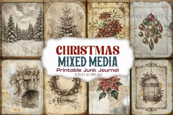 Christmas Mixed Media Collage Junk Journ