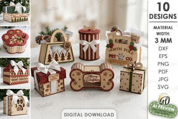 Christmas Pet Treat Boxes Bundle Laser laser cut file