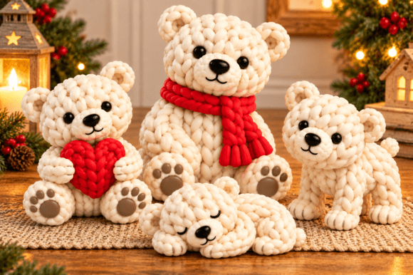 Christmas Teddy Bear Set STL – 4 Knitted 3D Print Models for Holiday Decor - Image 1