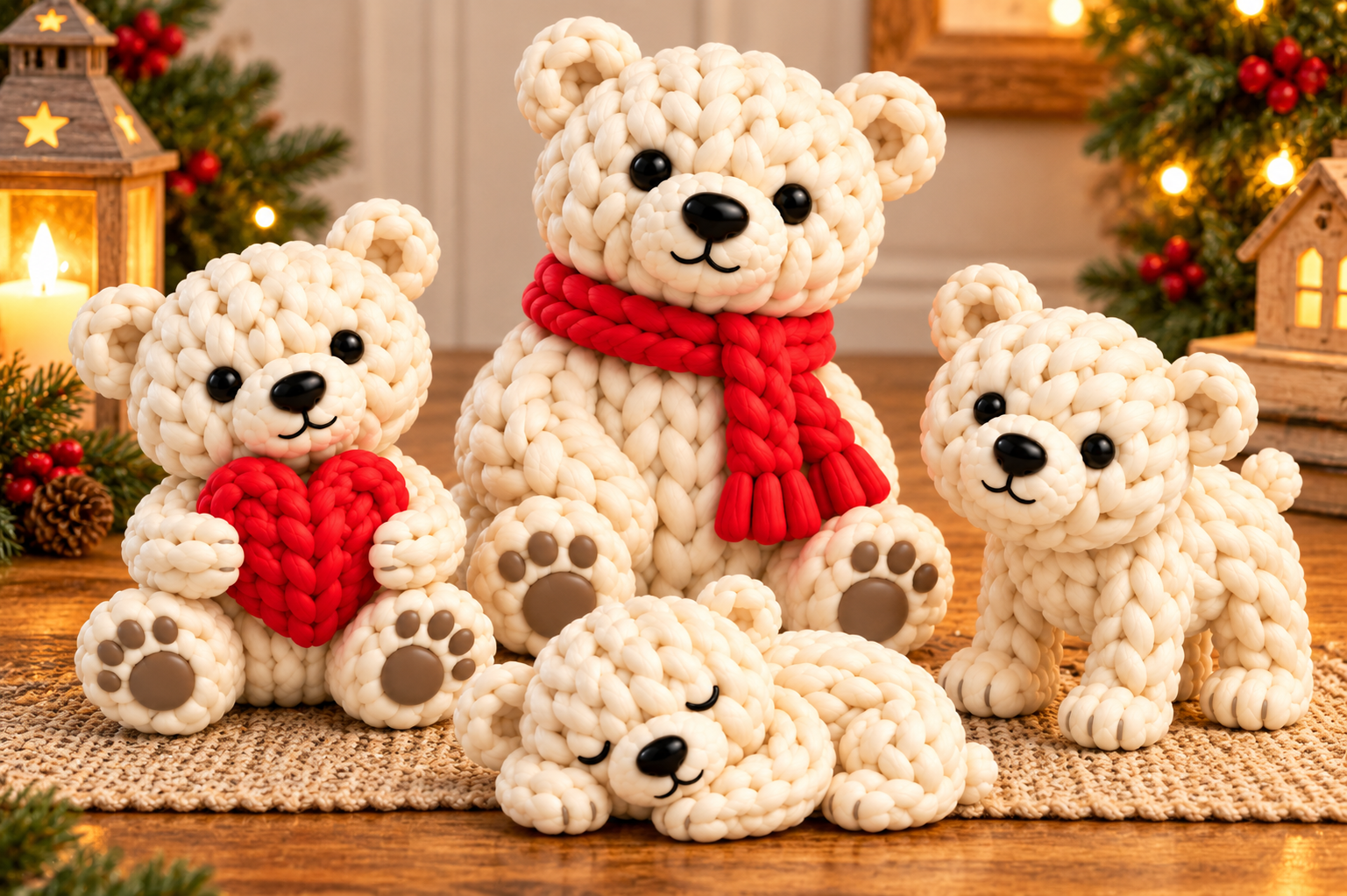 Christmas Teddy Bear Set STL – 4 Knitted 3D Print Models for Holiday Decor - Image 4