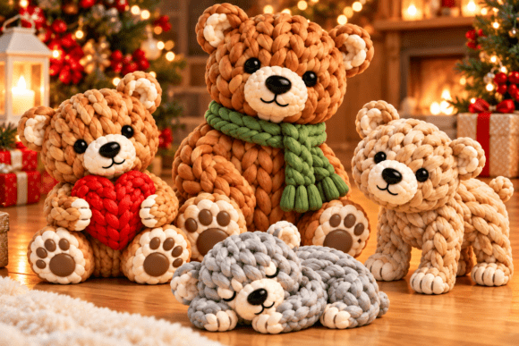 Christmas Teddy Bear Set STL – 4 Knitted 3D Print Models for Holiday Decor - Image 2