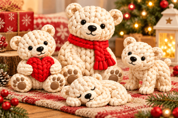 Christmas Teddy Bear Set STL – 4 Knitted 3D Print Models for Holiday Decor - Image 3