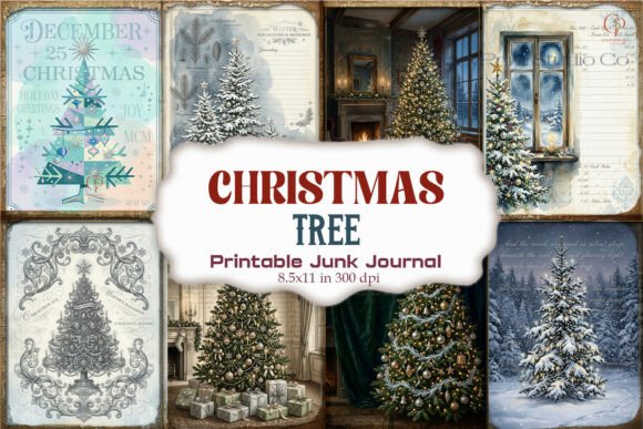 Christmas Tree Vintage Junk Journal Page