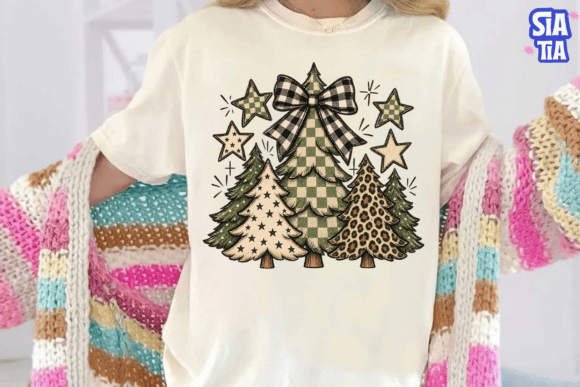 Christmas Trees Bow PNG Sublimation Desi