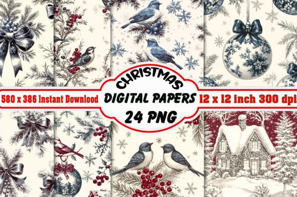 Christmas Blue Digital Paper Patterns